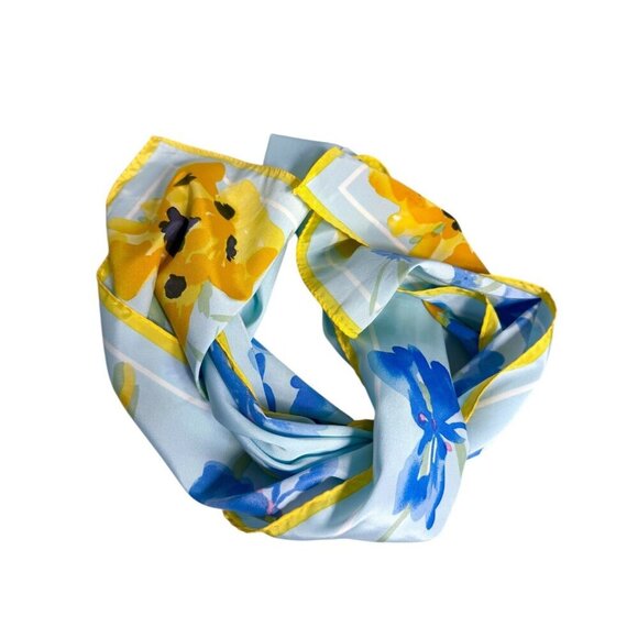 Vera Veresa Vintage Blue Yellow Floral Polyester Scarf - Picture 2 of 7